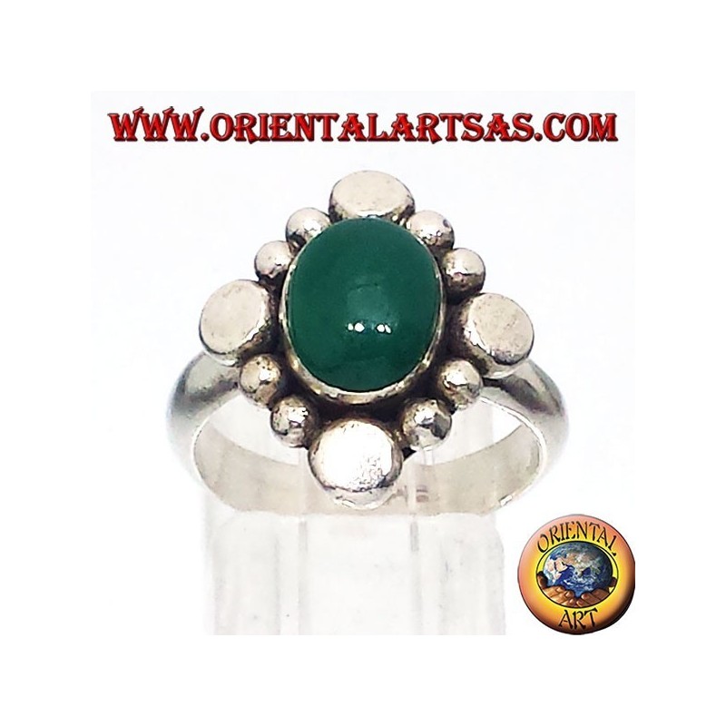 Anello in argento con agata verde ovale a cabochon