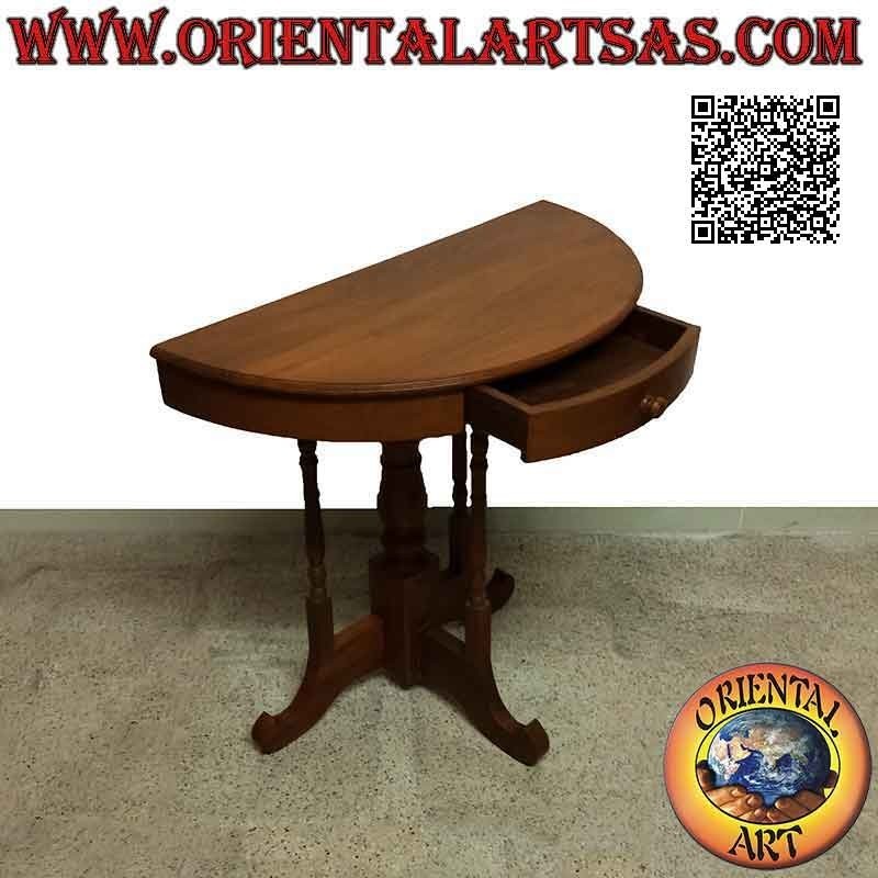 Mesa consola Crescent para recibidor trípode con cajón de madera de teca