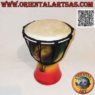 Bongo djembé "décor Jamaïque" 20 cm, peint à la main, en bois d'acajou et cuir de chèvre