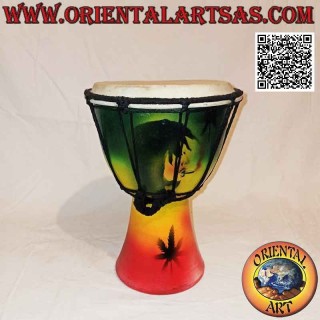 Bongo djembé "decorazione Jamaica" da 25 cm, dipinto a mano, in legno di mogano e pelle di capra (2)