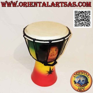 Bongo djembé "decorazione Jamaica" da 25 cm, dipinto a mano, in legno di mogano e pelle di capra (3)