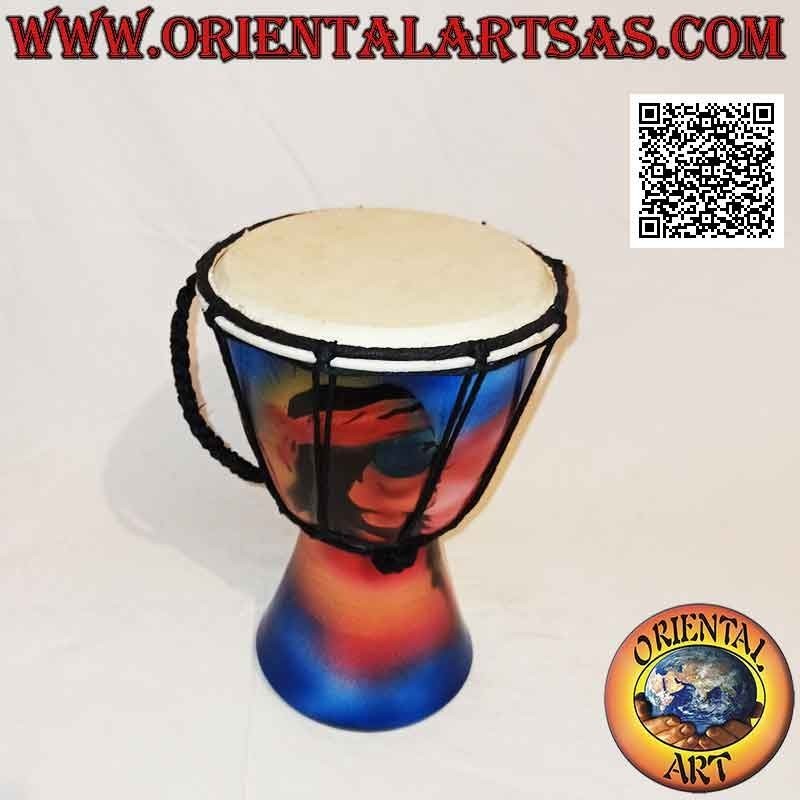 Bongo djembé "Decoración Jamaica" 25 cm, pintado a mano, en madera de caoba y piel de cabra (4)