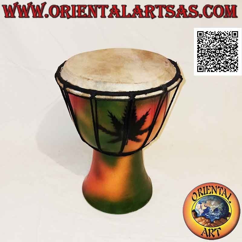 Bongo djembé "Decoración Jamaica" de 25 cm, pintado a mano, en madera de caoba y piel de cabra (7)