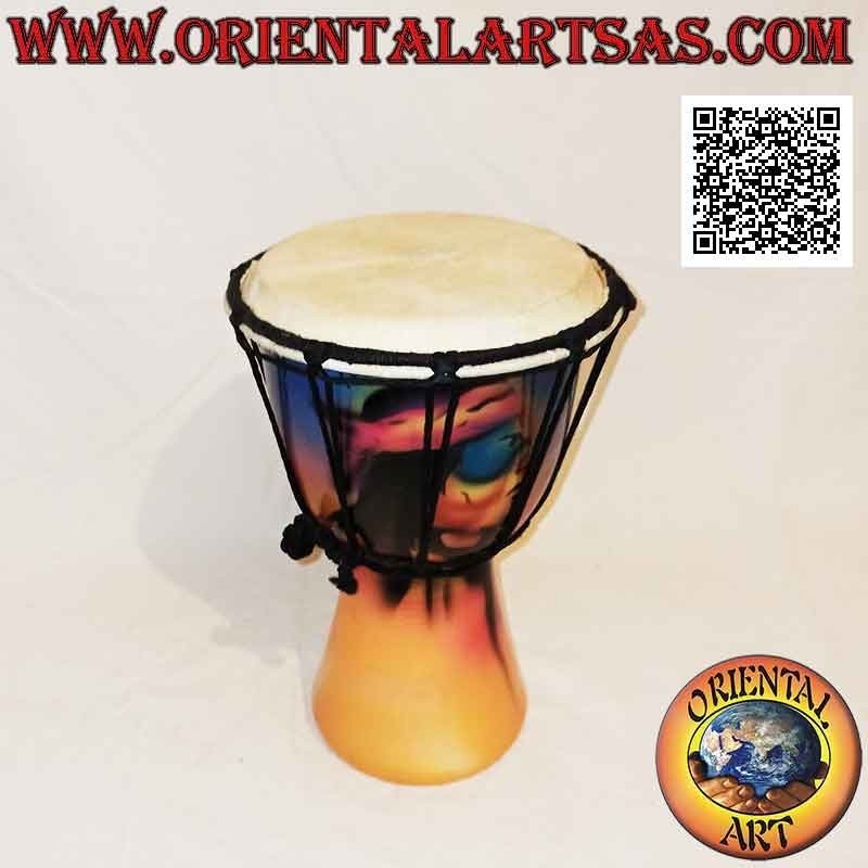 Bongo djembé "Decoración Jamaica" de 25 cm, pintado a mano, en madera de caoba y piel de cabra (8)