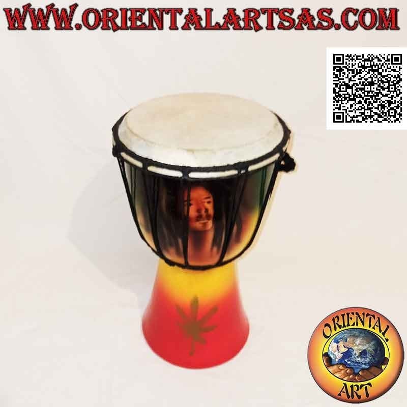 Bongo djembé "Decoración Jamaica" de 30 cm, pintado a mano, en madera de caoba y piel de cabra (2)