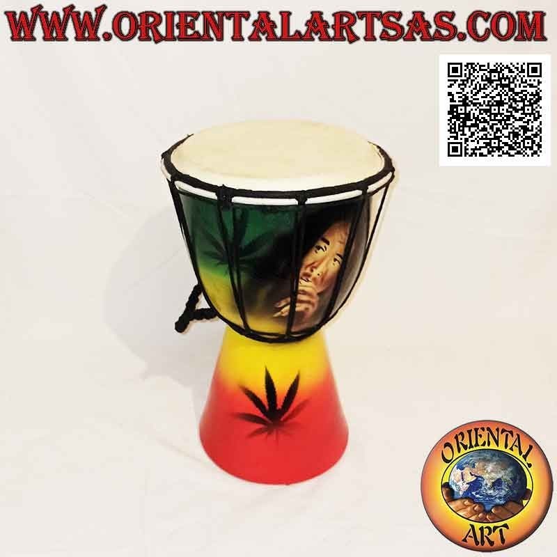 Bongo djembé de 30 cm "Decoración Jamaica", pintado a mano, en madera de caoba y piel de cabra (4)
