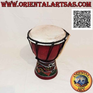 Bongo djembé "mosaico decoración de cocodrilo" 20 cm, color burdeos, en madera de caoba y piel de cabra