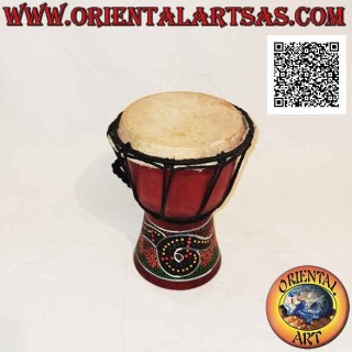 Bongo djembé "mosaic snake decoration" of 20 cm, burgundy color, in mahogany wood and goatskin