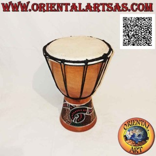 Bongo Djembé "Mosaik Schlangendekoration" 25 cm, helle Farbe, aus Mahagoniholz ​​und Ziegenleder