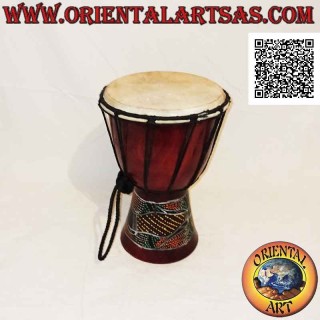 Bongo djembé "mosaic alligator decoration" 25 cm, burgundy color, in mahogany wood and goat skin