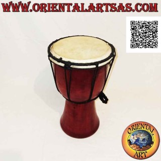 Bongo djembé "semplice" da 25 cm, colore bordeaux, in legno di mogano e pelle di capra