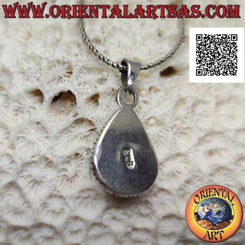 Silver pendant with natural Tibetan antique teardrop turquoise surrounded by a double weave