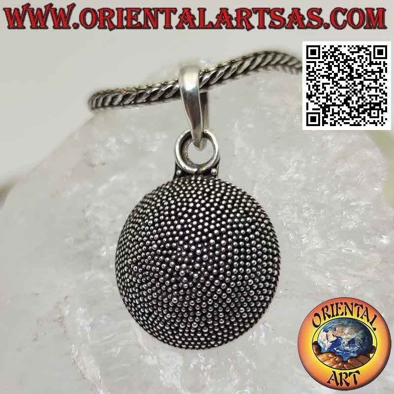 Silver pendant, sphere section formed by microspheres (handmade)