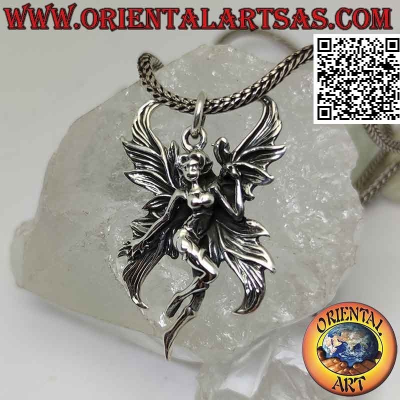 Silver pendant, the vain fairy with large spread wings