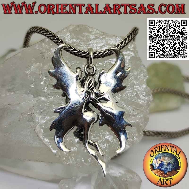 Silver pendant, the vain fairy with large spread wings