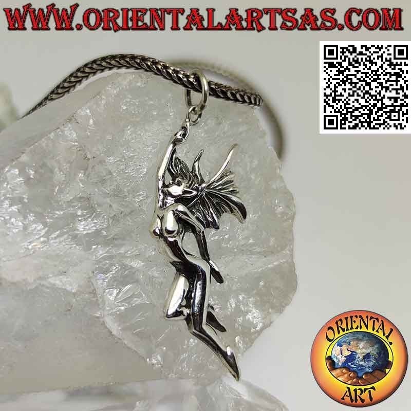 Silver pendant, the fairy in profile flying towards the light