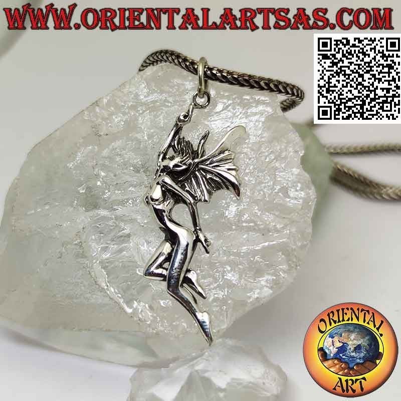 Silver pendant, the fairy in profile flying towards the light