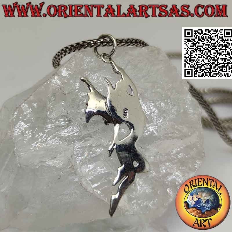 Pendentif en argent, la fée de profil volant vers la lumière
