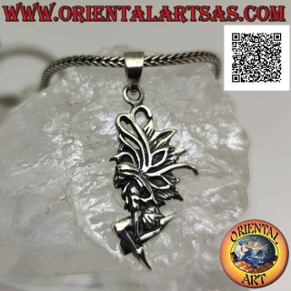 Pendentif en argent, la fée de profil en vol en tailleur (élégante)