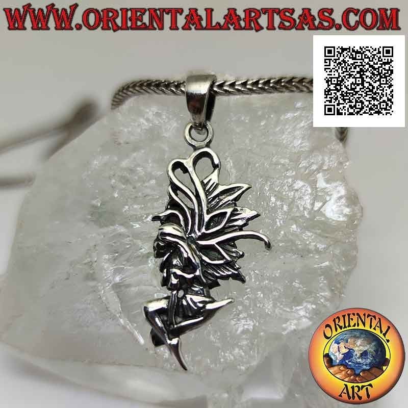 Pendentif en argent, la fée de profil en vol en tailleur (élégante)