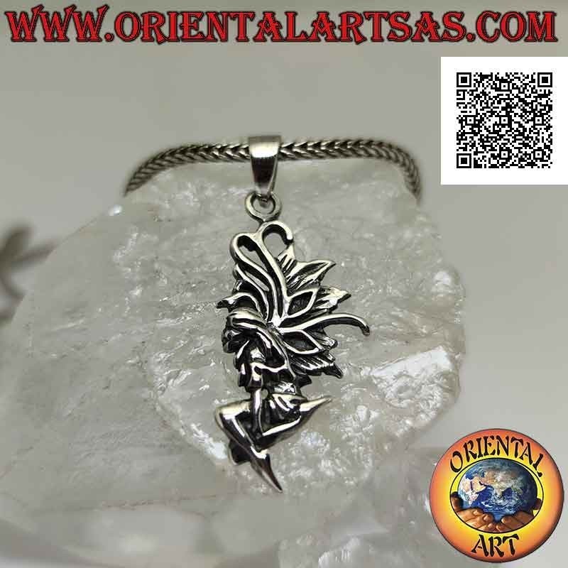 Silver pendant, the fairy in profile in flight cross-legged (elegant)