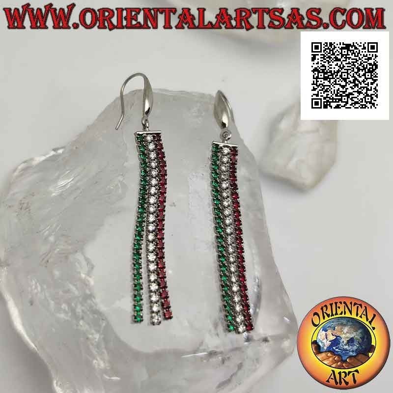 Boucles d'oreilles papillon en argent avec trois mini pendentifs tennis de zircons "tricolores italiens"