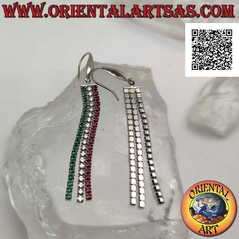 Silver butterfly earrings with three mini tennis pendants of "Italian tri-color" zircons