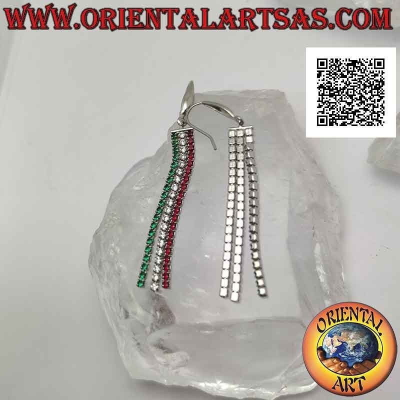 Orecchini in argento a farfalla con tre mini tennis pendenti di zirconi "tri-colore italiano"