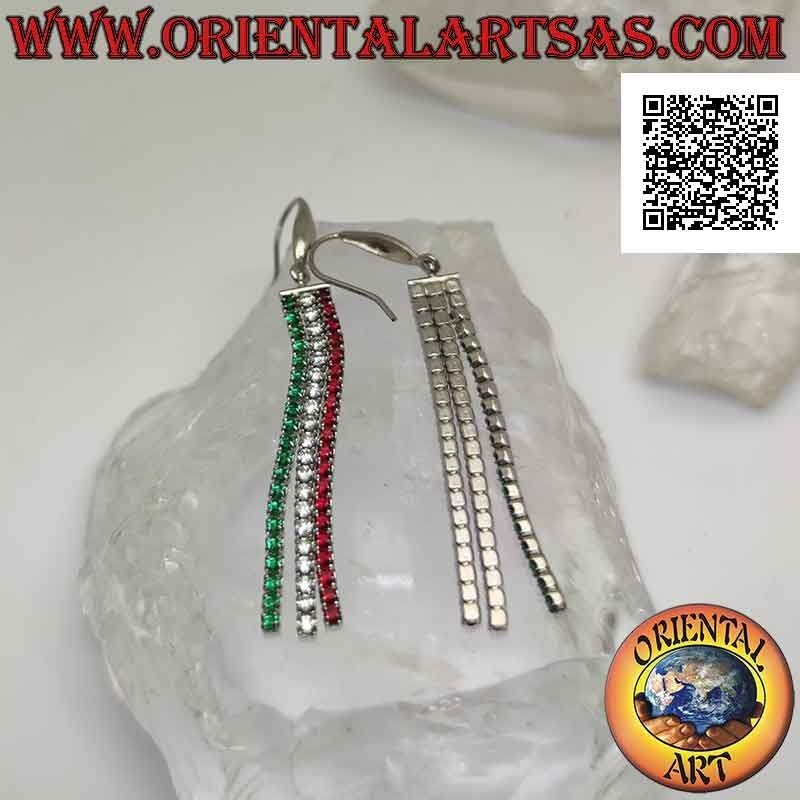 Silver butterfly earrings with three mini tennis pendants of "Italian tri-color" zircons