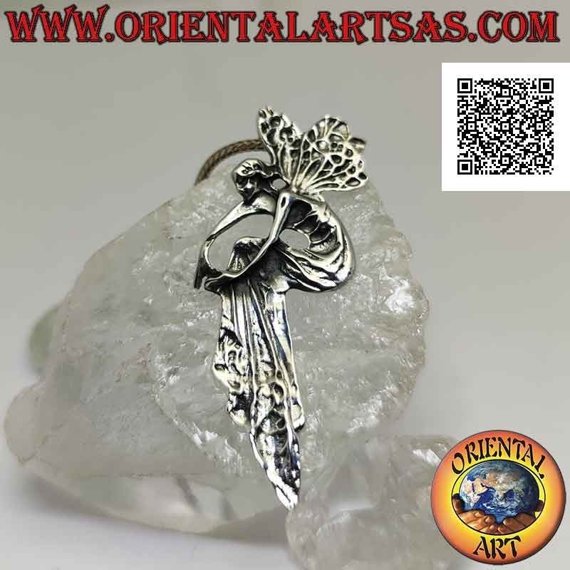 Silver pendant, the fairy with draped dress that hugs her legs