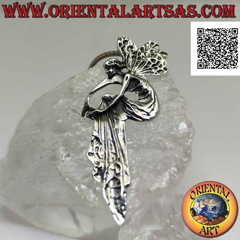 Silver pendant, the fairy with draped dress that hugs her legs