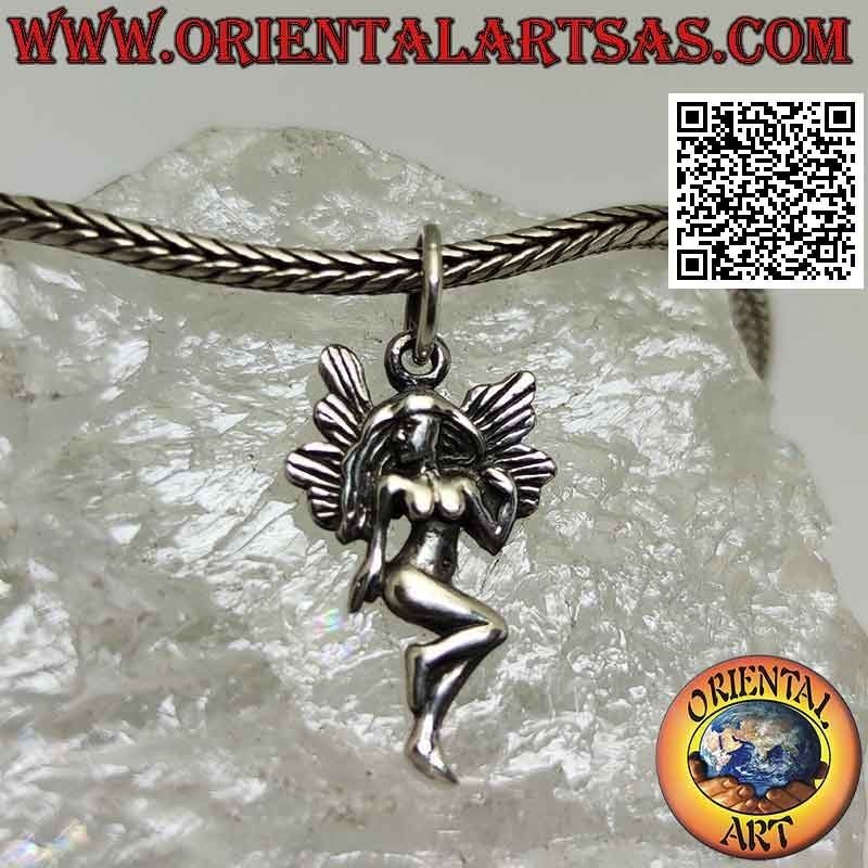 Colgante de plata, el hada tímida posando (bebé)