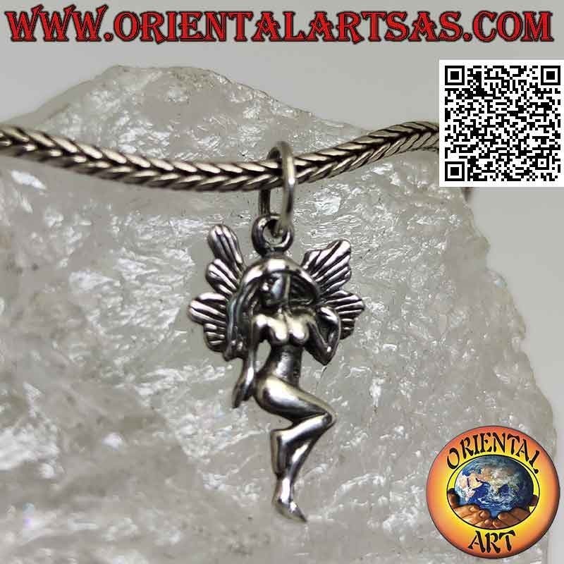 Colgante de plata, el hada tímida posando (bebé)