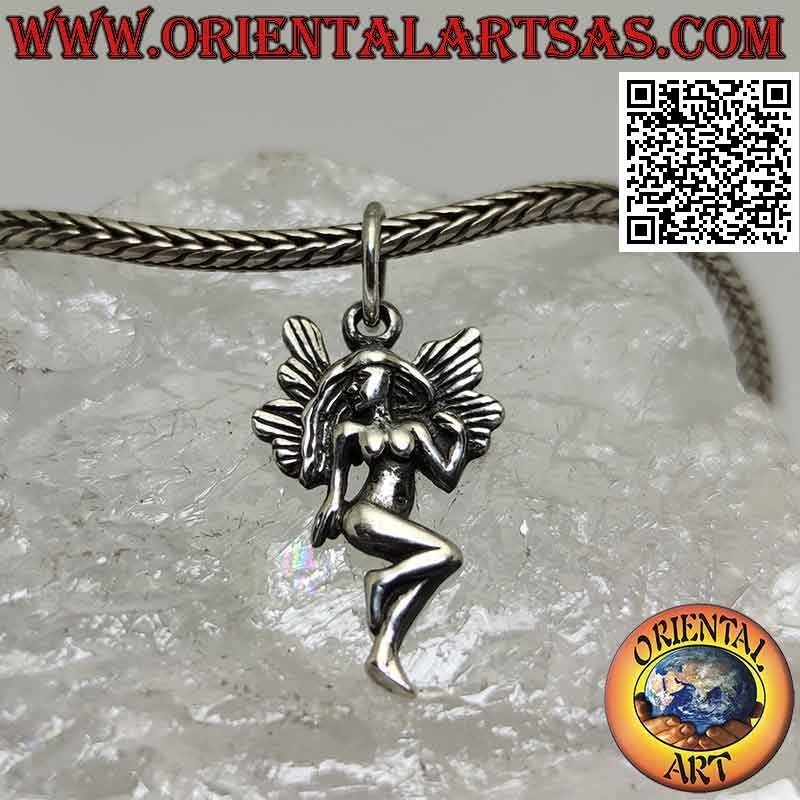 Silver pendant, the shy fairy posing (baby)
