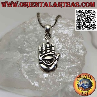 Pendentif en argent, main avec oeil sur la paume en relief