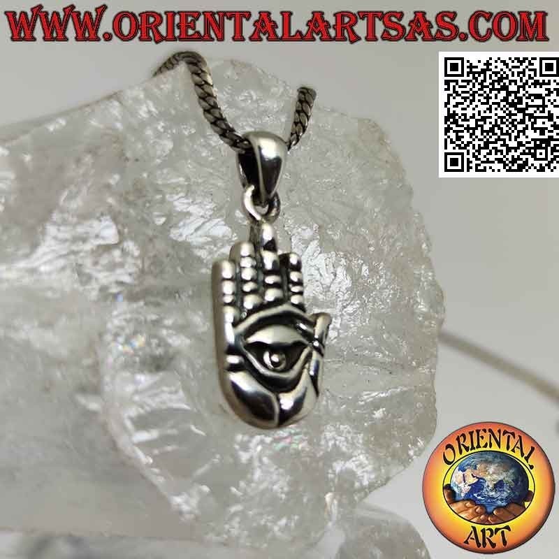 Silver pendant, hand with eye on the palm in relief
