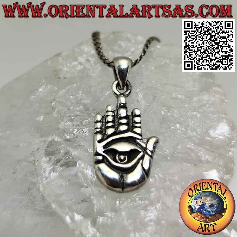 Silver pendant, hand with eye on the palm in relief
