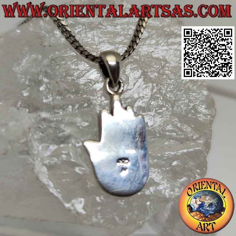 Pendentif en argent, main avec oeil sur la paume en relief