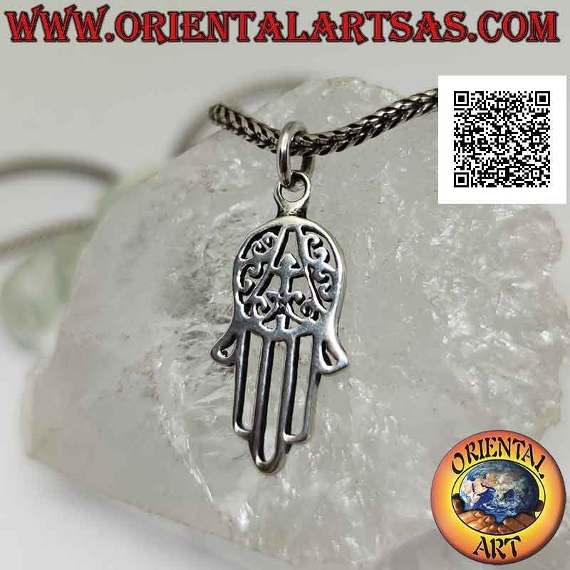 Silver pendant, hand of Fatima or Hamsa perforated with decoration on the palm (medium)