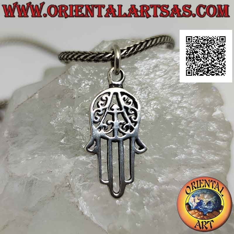 Silver pendant, hand of Fatima or Hamsa perforated with decoration on the palm (medium)