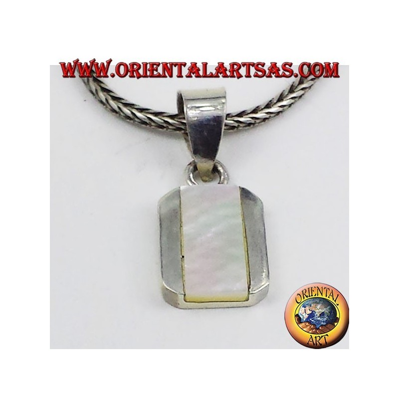 pendentif en argent rectangulaire avec nacre