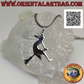 Smooth silver pendant, the befana witch on the flying broom in profile
