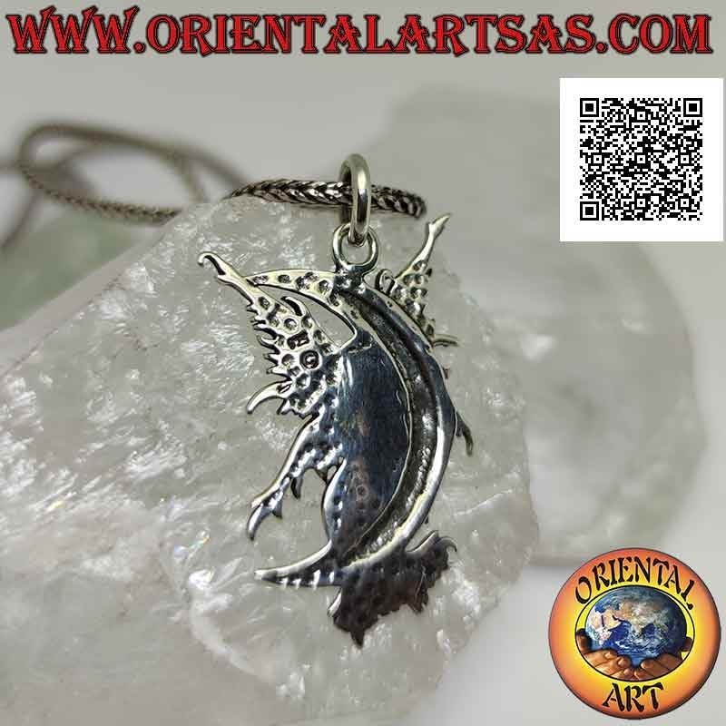 Silver pendant, the fairy with outstretched wings on the crescent moon