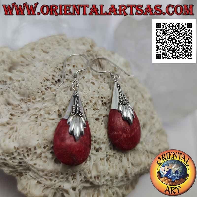 Pendientes colgantes tridimensionales en coral coral (rojo) y gancho decorado