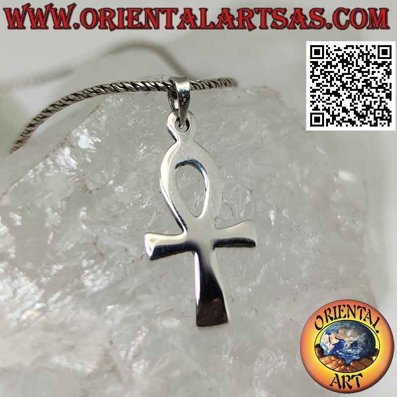 Silver pendant, Egyptian cross ankh (key of life) smooth and flat
