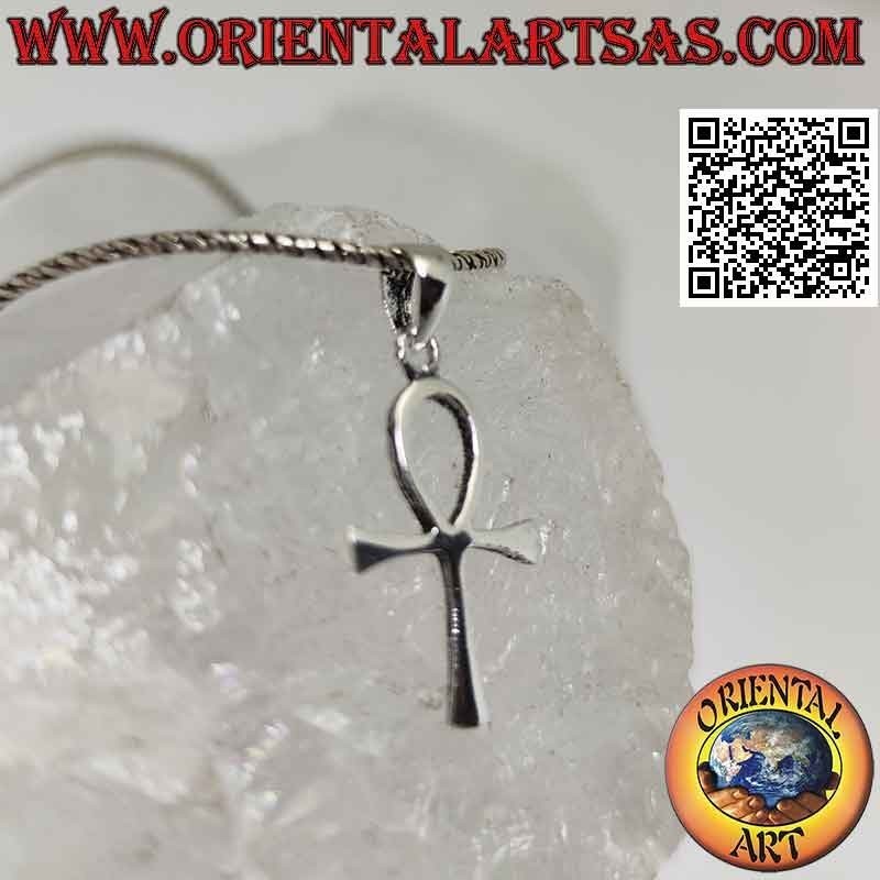 Ciondolo in argento, croce egizia ankh (chiave della vita) liscia e sottile