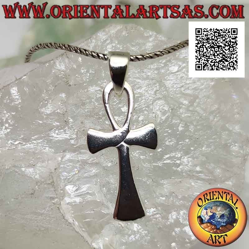 Colgante de plata, cruz egipcia ankh (llave de la vida) lisa y con terminaciones crecientes