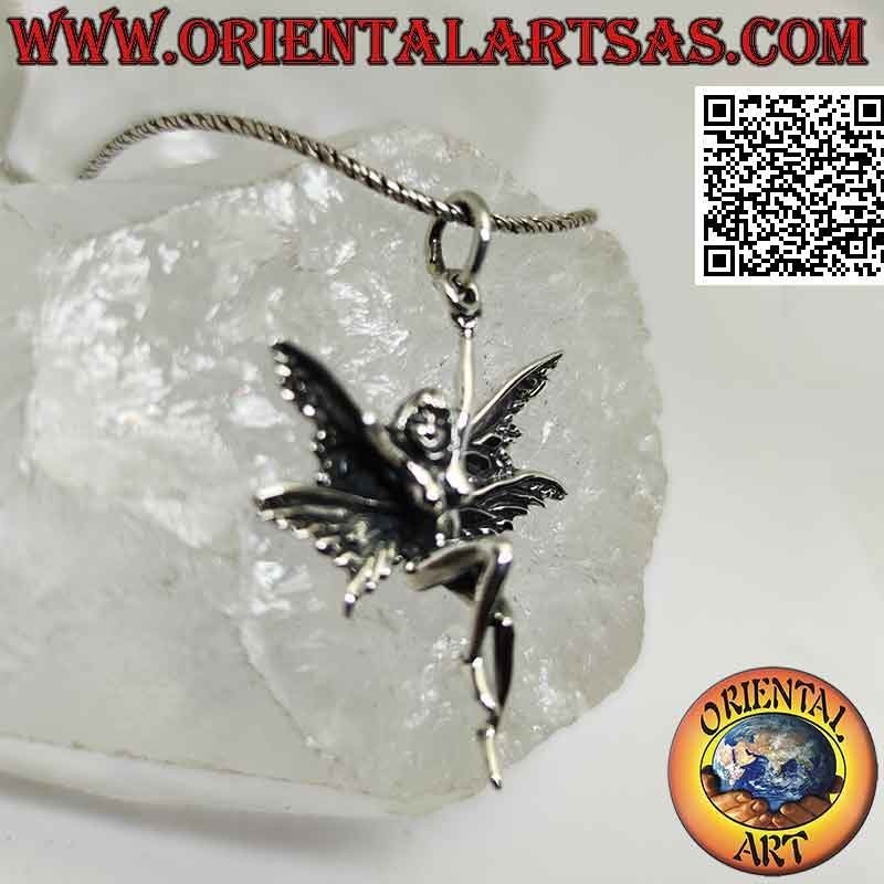 Silver pendant, the fairy posing clinging to the hook
