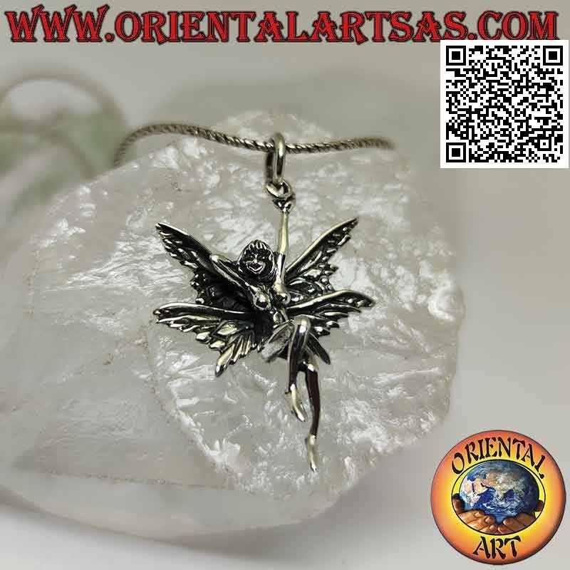 Silver pendant, the fairy posing clinging to the hook