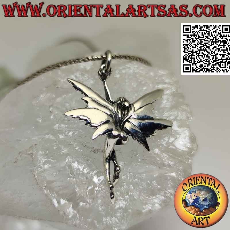 Silver pendant, the fairy posing clinging to the hook